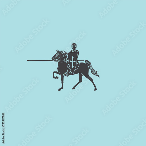 in the picture there is a crusader on a horse