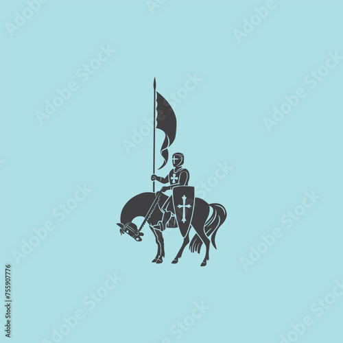 in the picture there is a crusader on a horse