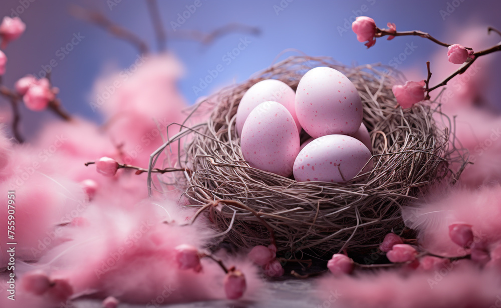 nest, egg, birth, tender, pink pastel, background сreated with Generative Ai nest, egg, birth, tender, pink pastel, background сreated with Generative Ai