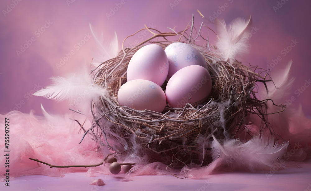 nest, egg, birth, tender, pink pastel, background сreated with Generative Ai nest, egg, birth, tender, pink pastel, background сreated with Generative Ai
