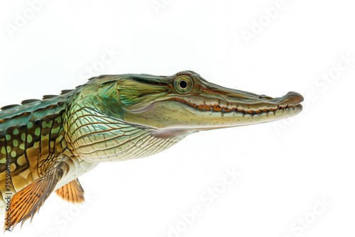 Alligator gar isolated in copy space white background, Atractosteus spatula isolated in white background