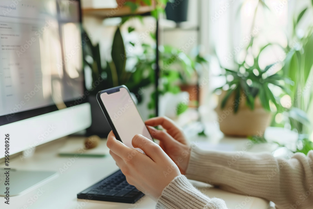 Modern Home Office with Smartphone and Computer Modern Home Office with Smartphone and Computer