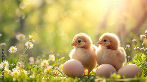 Babies chicks with eggs