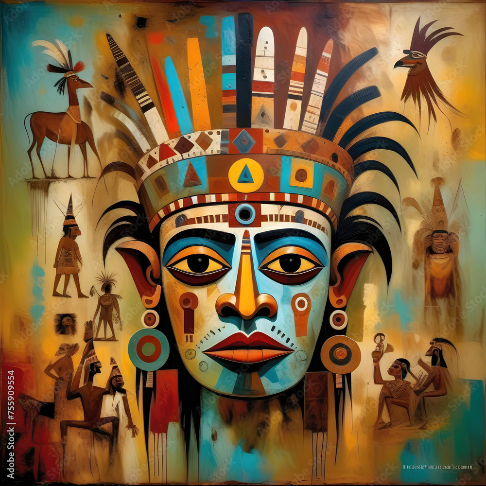 ethnic egyptian aztec indian african crossover - obrazy, fototapety, plakaty 