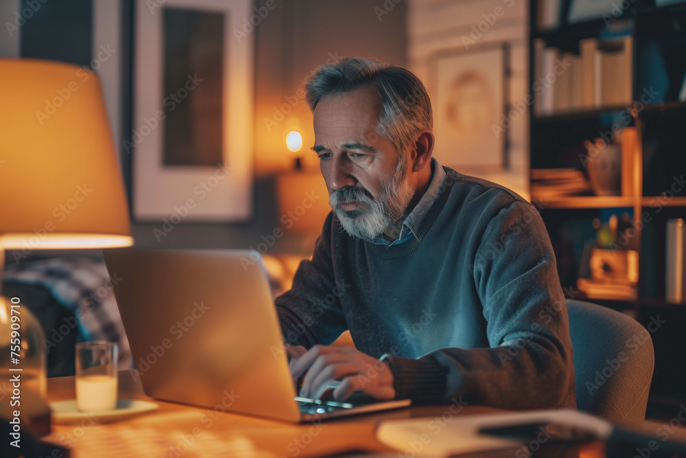 Fototapeta premium Focused Senior Professional Working Late
