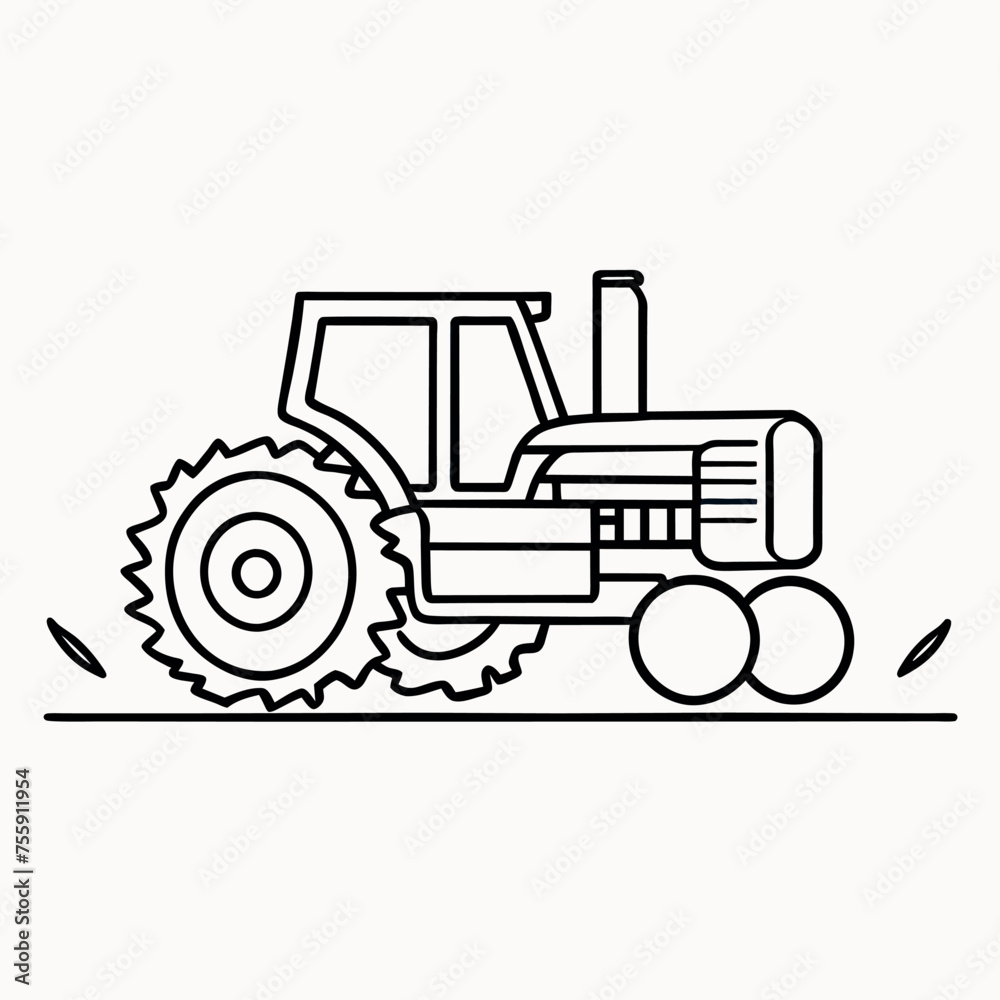 tractor, vector illustration line art