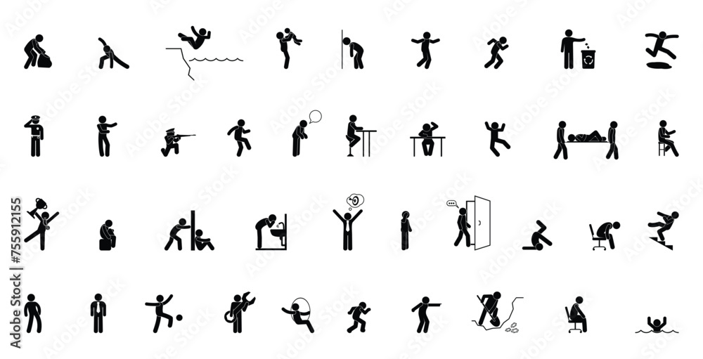 man icon, people isolated silhouettes, stick figure people, various pictograms
