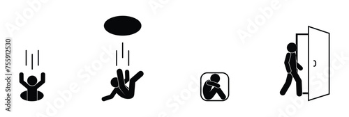 falling into a hole, exit from a trap, man icon, stick figure people
