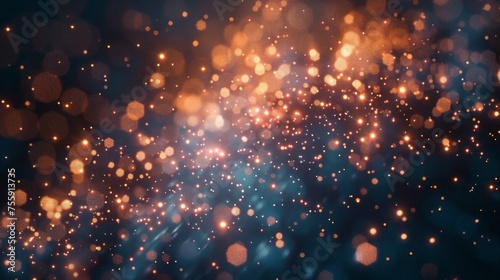 Glistening Light Particles Floating in Dark Space with Warm and Cool Tones © stock photo