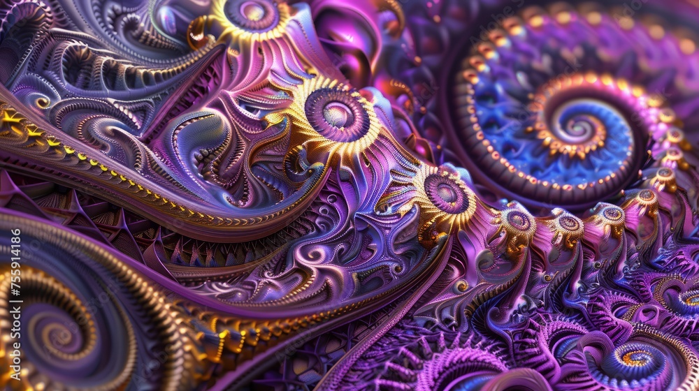 Vibrant Display of Intricate Fractal Art in Purple and Gold Hues Vibrant Display of Intricate Fractal Art in Purple and Gold Hues