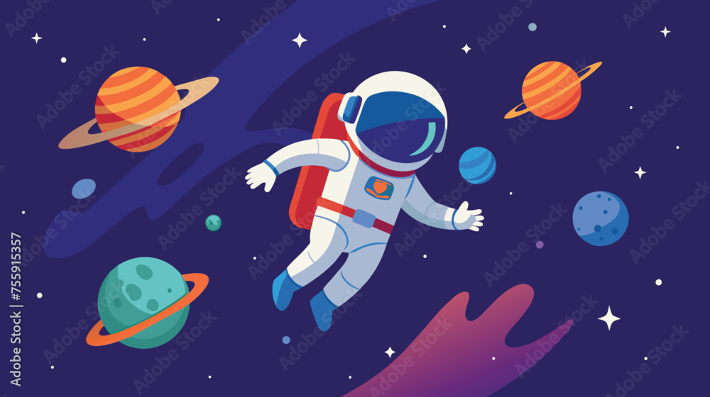 Astronaut Exploring Outer Space Amidst Planets and Stars Astronaut Exploring Outer Space Amidst Planets and Stars