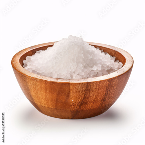 Salt wooden bowl isolated on white
