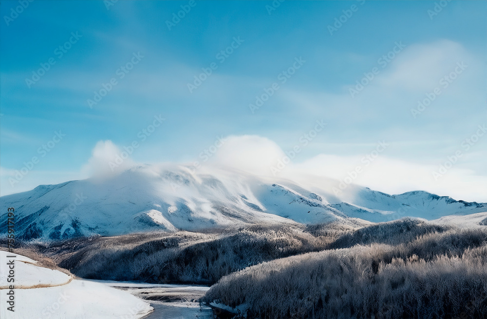 Snow-covered Mountain Landscape under Blue Sky
