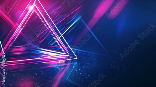 Neon triangle abstract background. Futuristic technology style.