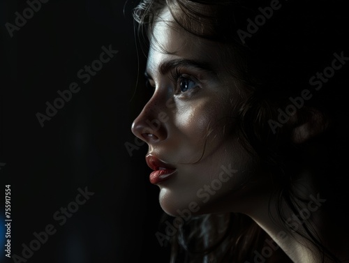 Portrait of a woman in profile. Female beauty and emotions.
