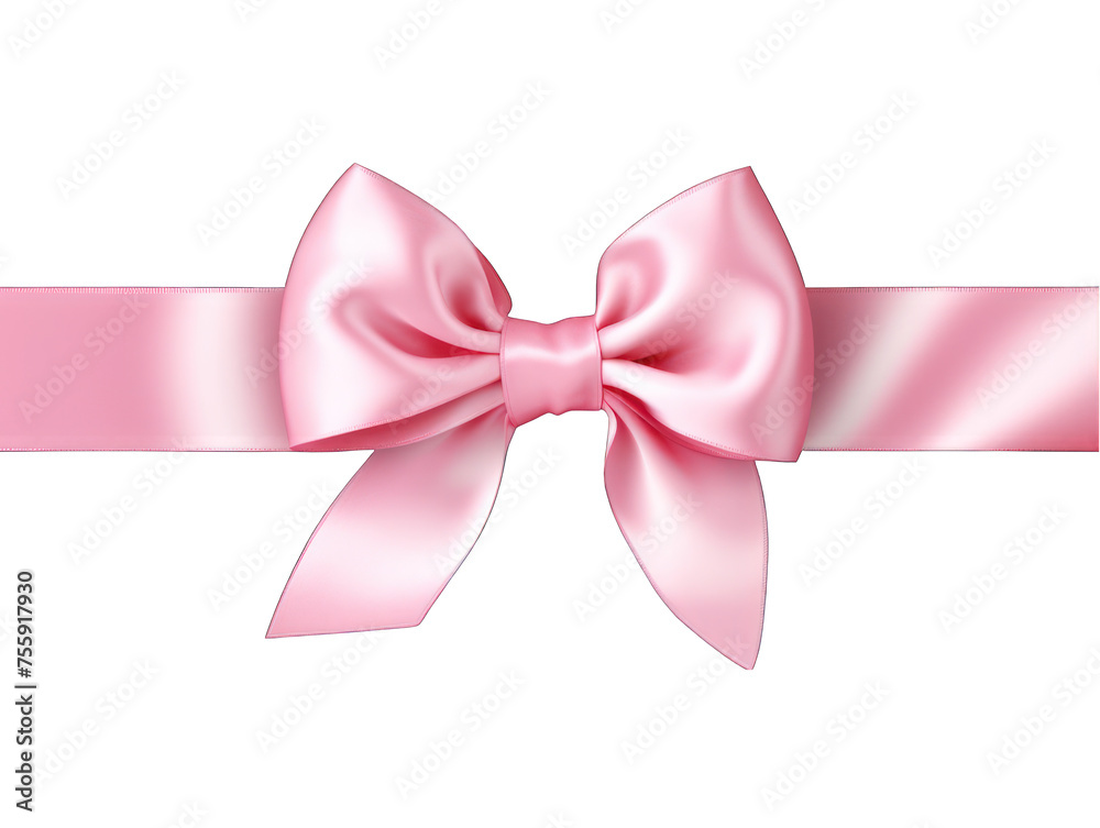 Pink satin ribbon and bow isolated on transparent background, transparency image, removed background
