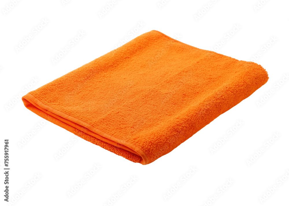Folded orange towel isolated on a transparent background.