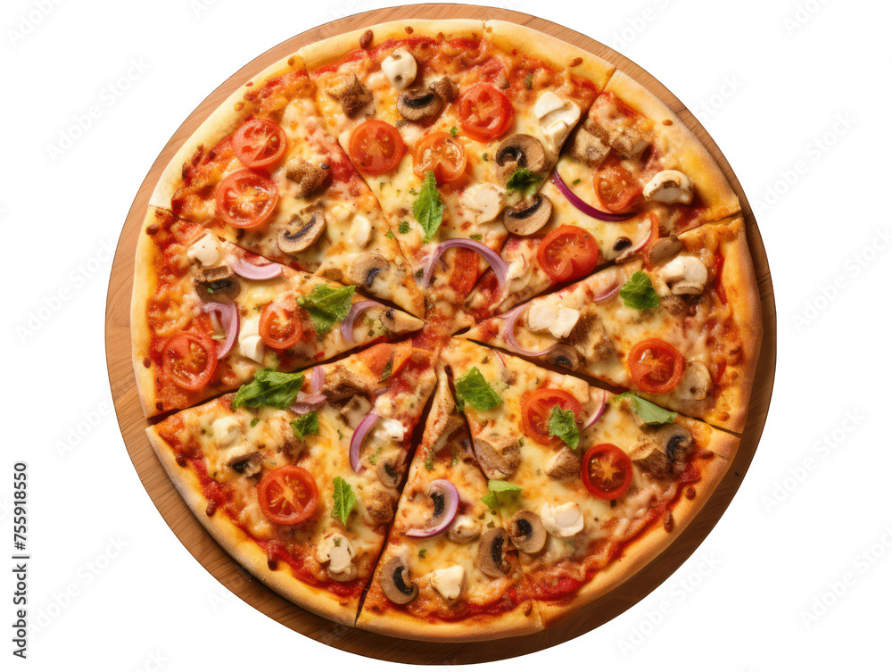 vegetarian pizza isolated on transparent background, transparency image, removed background