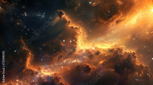 Cosmic Journey: Abstract Illustration of Space Exploration with Nebulas and Stars