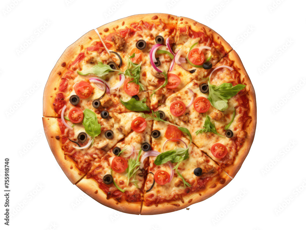 vegetarian pizza isolated on transparent background, transparency image, removed background