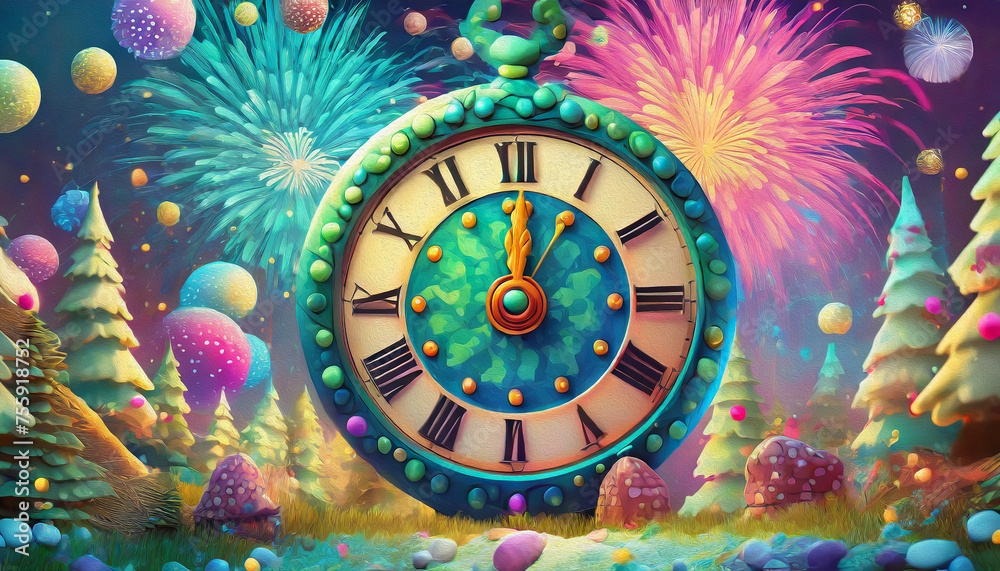 Fototapeta premium midnight countdown clock with fireworks 