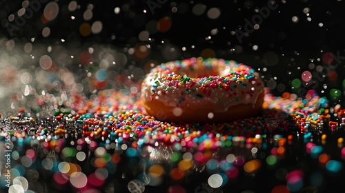 Glistening Sugared Donut on a Textured Blue Surface Under Soft Lighting