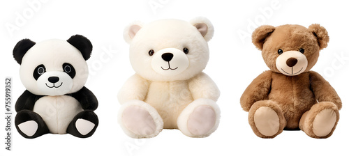 Adorable Set of 3D Stuffed Toy Bears  Panda  Polar Bear  and Teddy  Isolated on Transparent Background  PNG