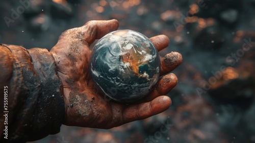 Hands holding crystal glass earth globe, wallpaper background