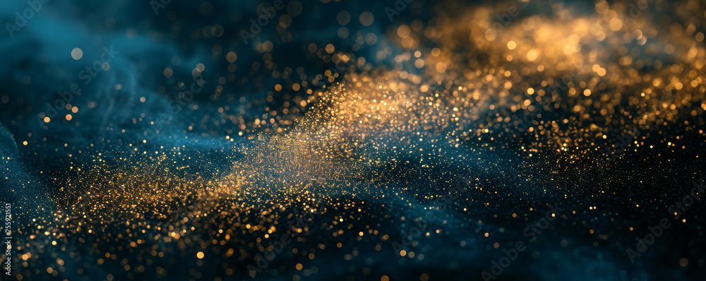Abstract smoke background featuring hues of blue and green is embellished with shimmering gold particles, accompanied by delicate highlights and soft blurs, creating a mesmerizing visual composition. Abstract smoke background featuring hues of blue and green is embellished with shimmering gold particles, accompanied by delicate highlights and soft blurs, creating a mesmerizing visual composition.