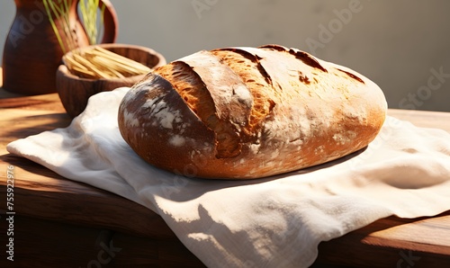 a loaf of bread on a towel