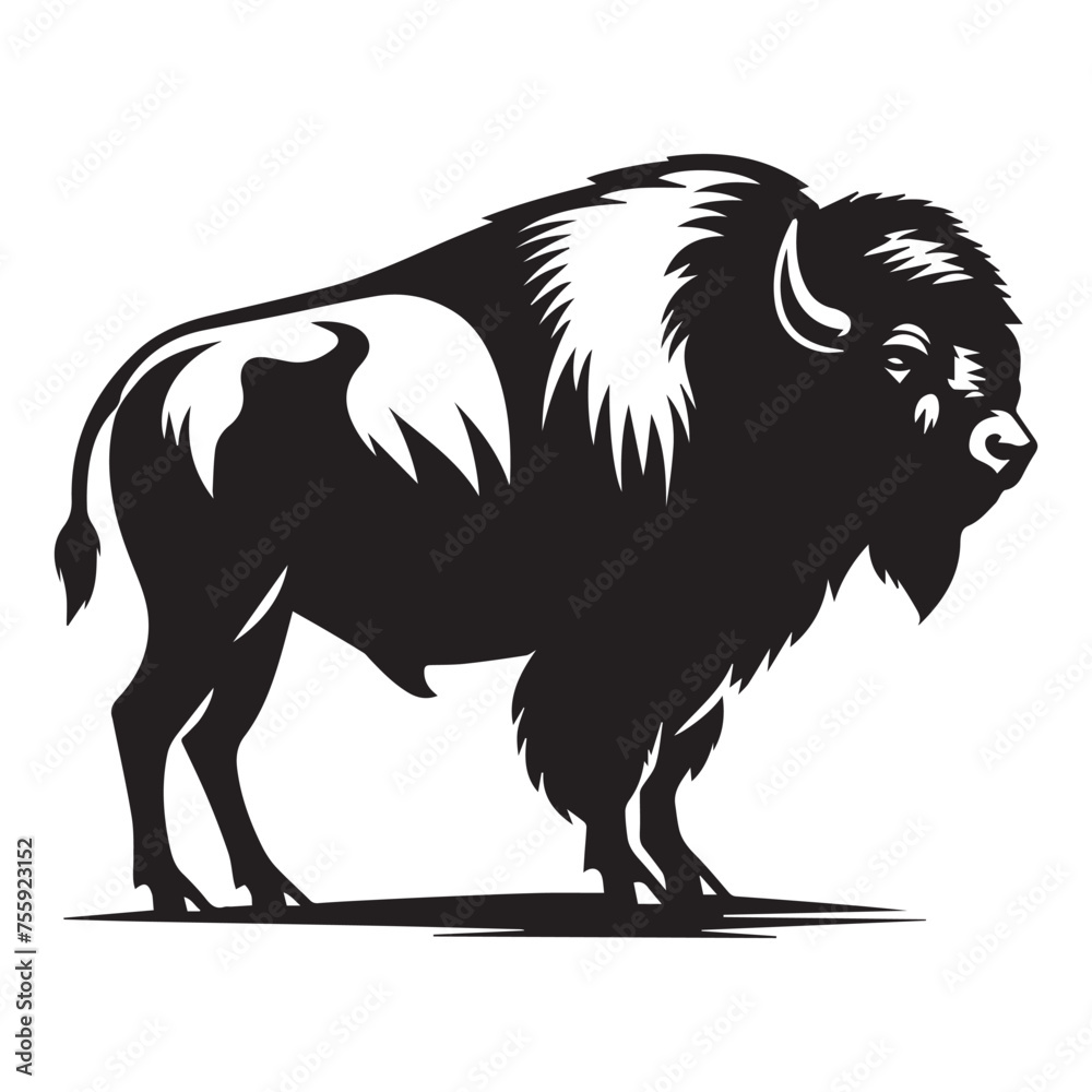 Obraz premium Majestic American Bison Silhouettes: Graceful Outlines for Wildlife Enthusiasts, Graceful American Bison Silhouettes: Majestic Wildlife Art, Bison buffalo silhouettes isolated on white background.