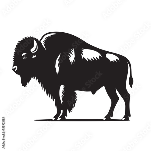 Majestic American Bison Silhouettes  Graceful Outlines for Wildlife Enthusiasts  Graceful American Bison Silhouettes  Majestic Wildlife Art  Bison buffalo silhouettes isolated on white background.