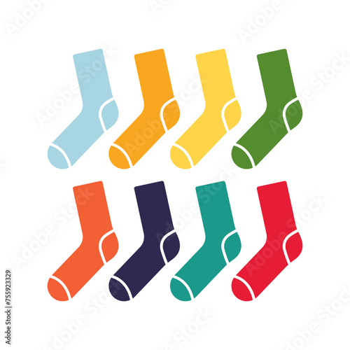 Set of multi-colored socks icon. Colored silhouette. Front side view. Vector simple flat graphic illustration. Isolated object on a white background. Isolate.