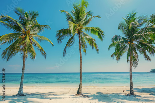 Tropical Paradise: White Sands and Palm Trees by the Ocean © M.Gierczyk