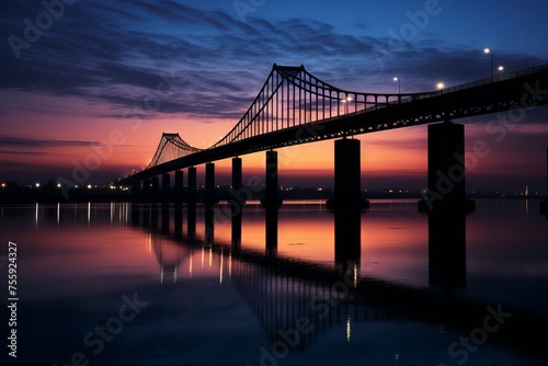 The silhouette of a bridge during the twilight
