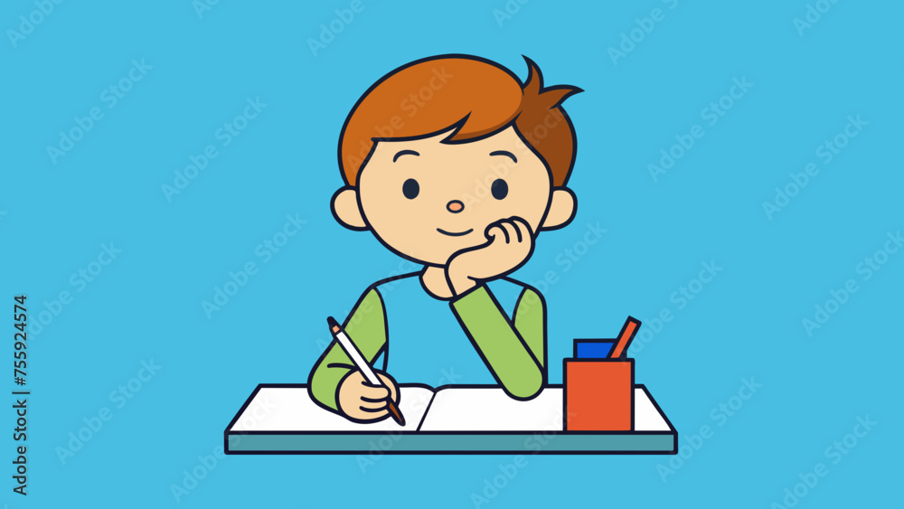 Cute Boy Contemplating Classroom Tasks Vector Art Inspiration Cute Boy Contemplating Classroom Tasks Vector Art Inspiration