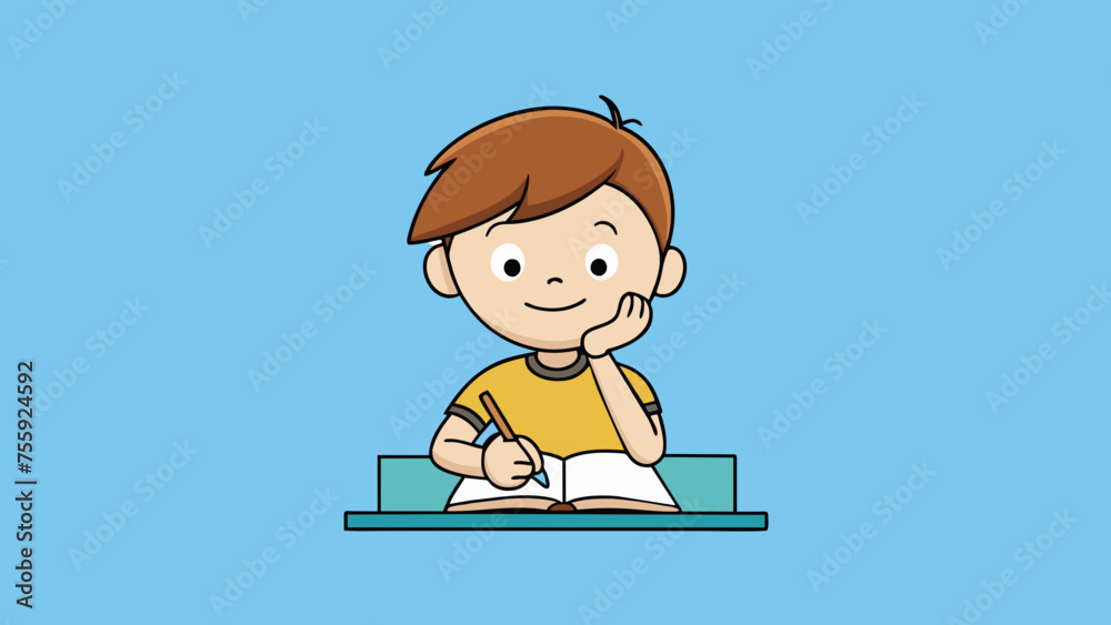 Cute Boy Contemplating Classroom Tasks Vector Art Inspiration