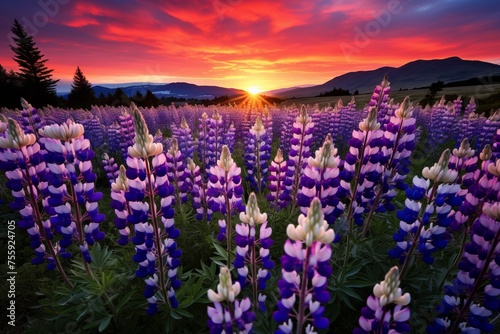 The vibrant colors of a field of wild lupine
