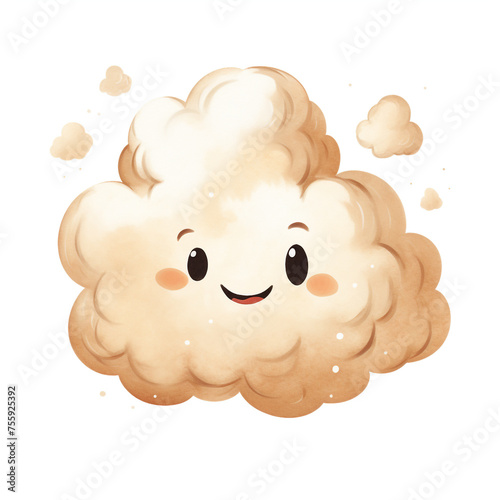 a cute nursery smiling cloud isolated on white, on white background сreated with Generative Ai © Andrii Yablonskyi