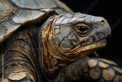 A close-up of a turtle's weathered shell