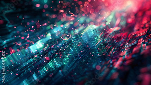 Vibrant, abstract image of digital circuits with glowing red and blue lights