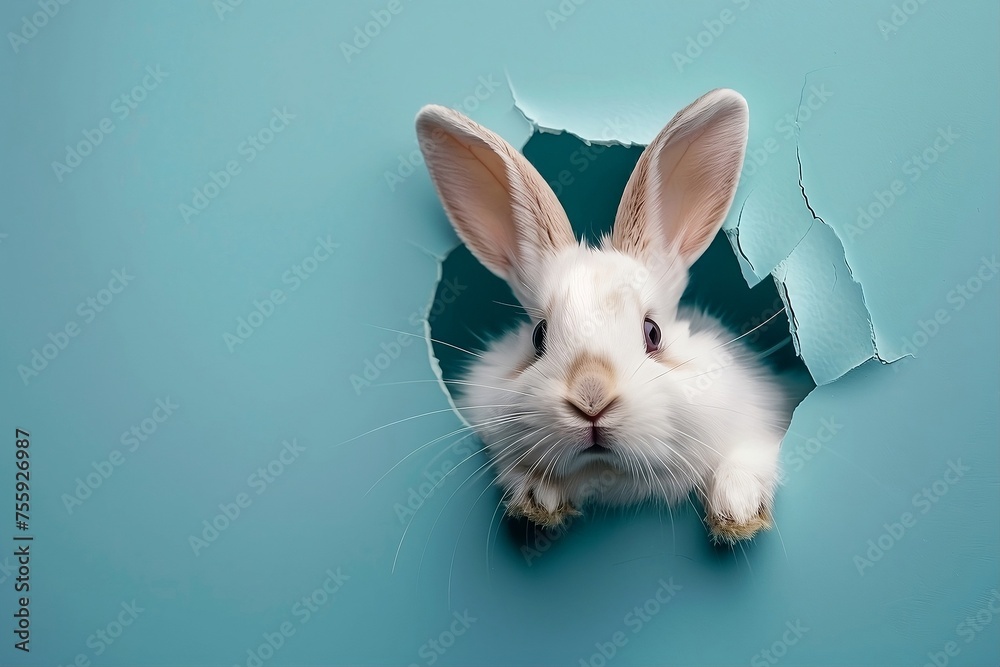 Obraz premium white easter rabbit on blue background