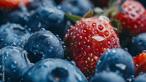 Close up photo of blueberries and strawberries