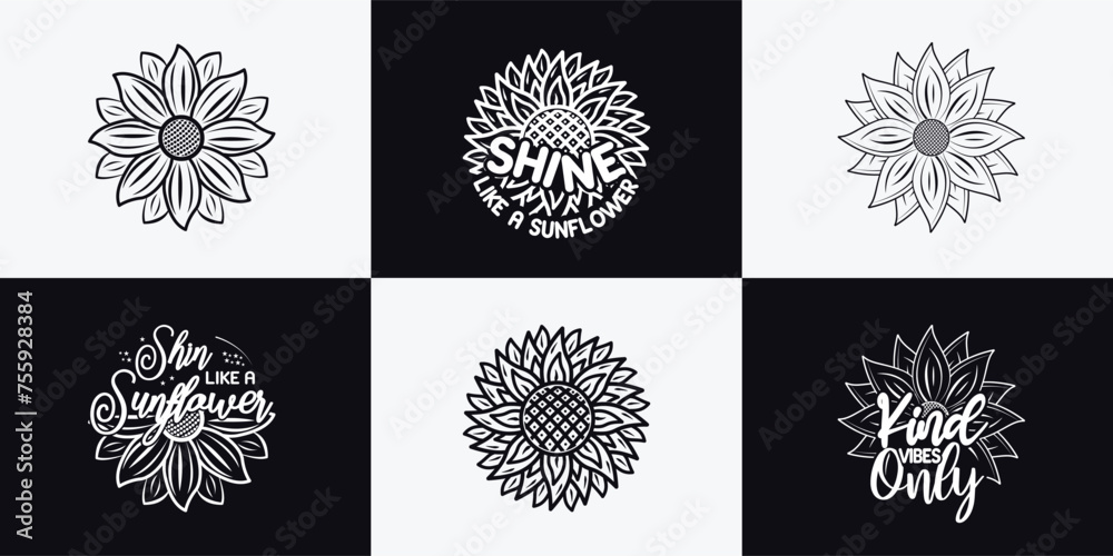 Sunflower quotes and lettering for t-shirt print design, sunflower bundle t-shirt design Sunflower quotes and lettering for t-shirt print design, sunflower bundle t-shirt design