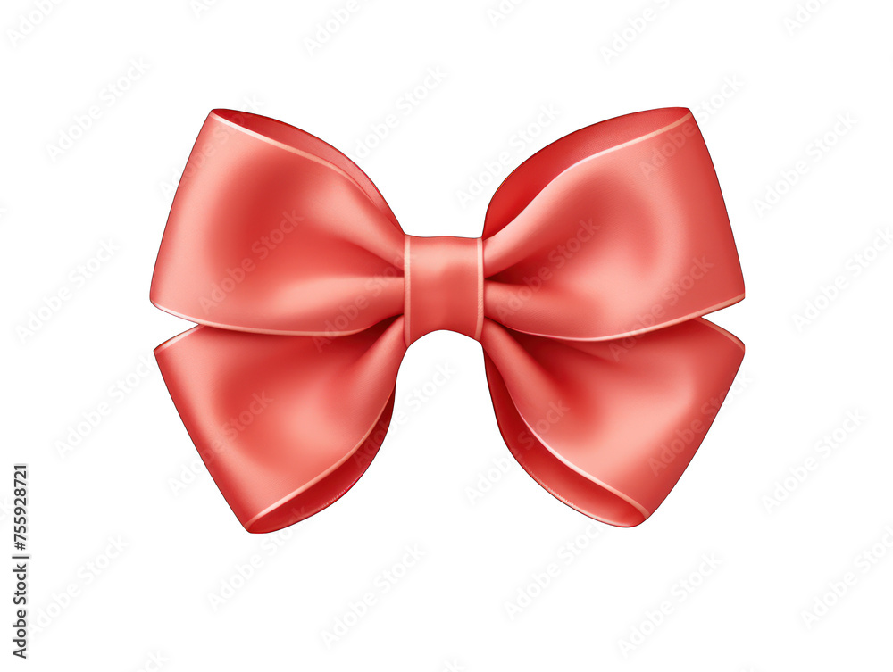 Salmon satin ribbon and bow isolated on transparent background, transparency image, removed background