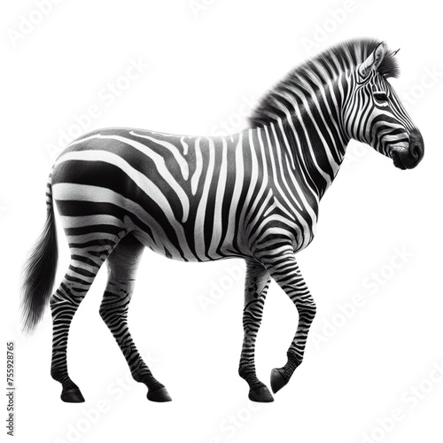 Zebra standing on a transparent background