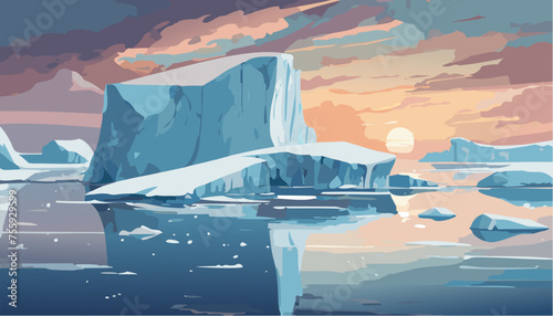 Sunset and iceberg in polar regions