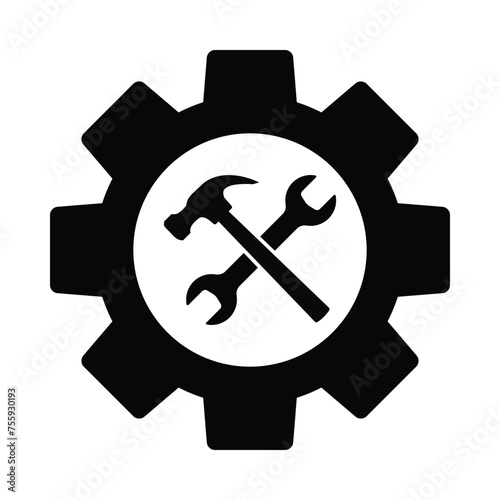 Maintenance logo symbol, gear, hammer, wrench icons vector illustration