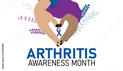Arthritis awareness month. Hands making heart shape holding awareness ribbon