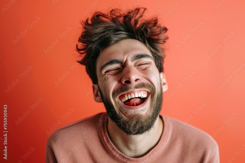 Actor laughter annoying. Happy and bearded young man with funny haircut. Generate AI Actor laughter annoying. Happy and bearded young man with funny haircut. Generate AI
